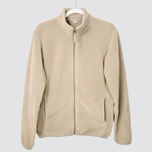 Uniqlo Sherpa Fleece Jacket Beige Full Zip 2010s Gorpcore Granola Grandpa Sleaze